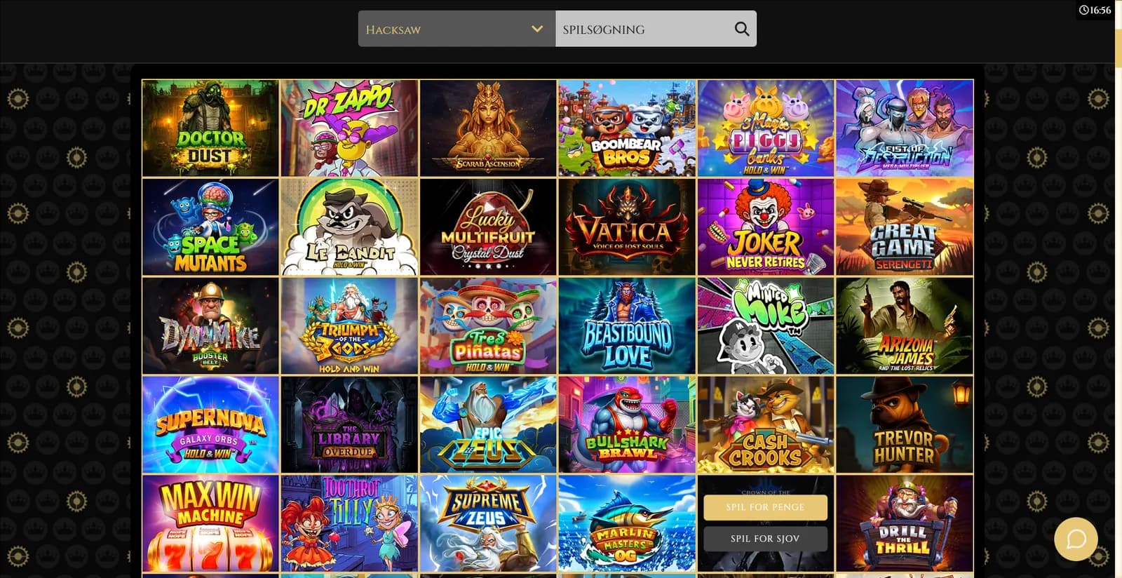 Spilleautomater fra Hacksaw Gaming hos Royal Casino, blandt andre Le Bandit og Doctor Dust.